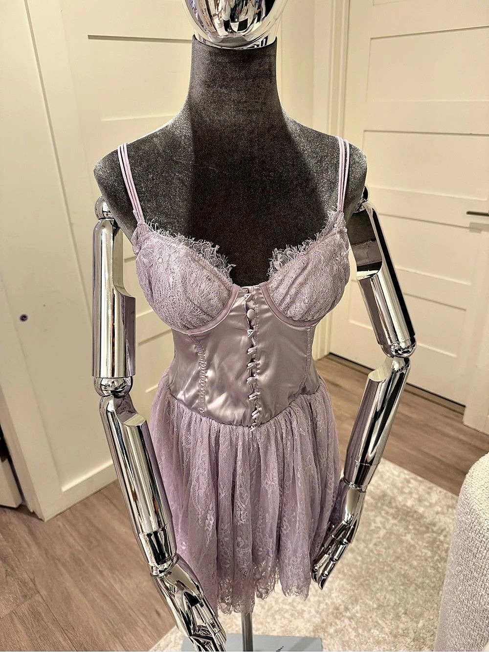 Sugar Thrillz Lavender Lace Button Front Mini Dress Size S NWT